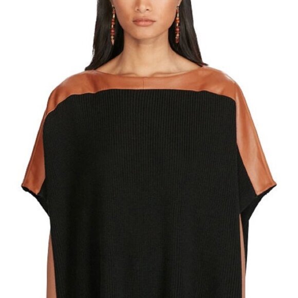 NWT Women's POLO RALPH LAUREN Sheep Leather & Silk Bld. Sweater $498 | Size OS - Picture 2 of 11